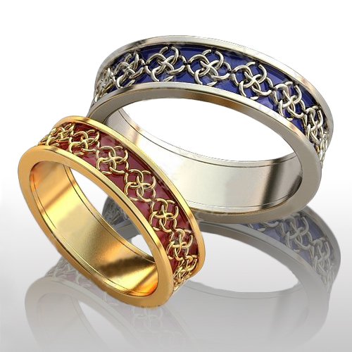 Обручальные кольца с эмалью Свадебник - фото
