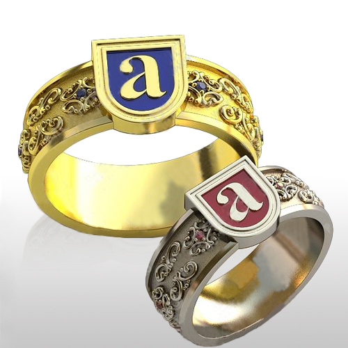 Обручальные кольца Фамильные с эмалью и рубинами - фото