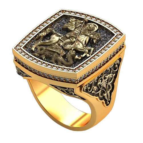 Перстень Георгий с бриллиантами - фото