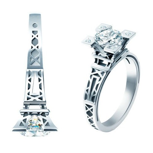 Кольцо Эйфелева башня с бриллиантами - фото