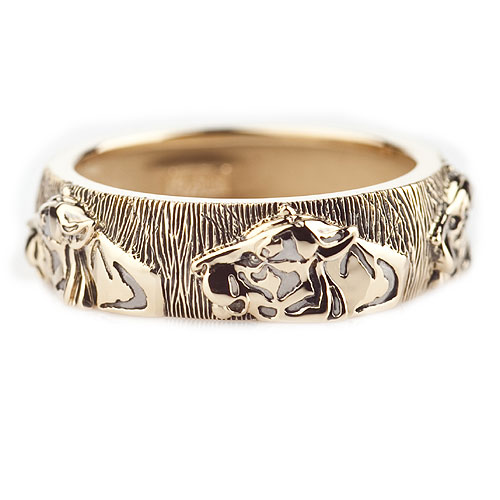 Обручальное кольцо Тигр с эмалью - фото