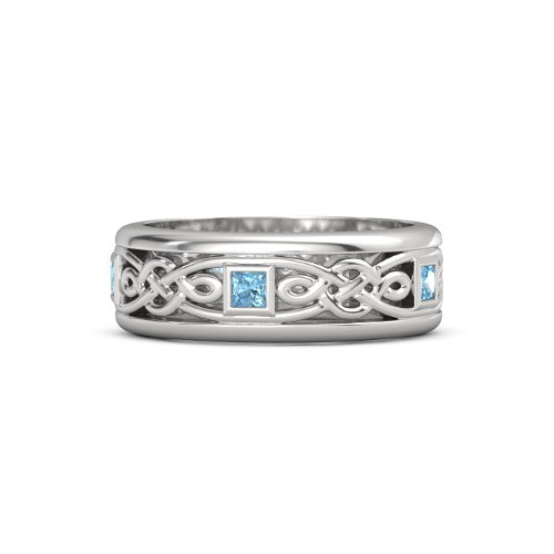 Обручальное кольцо Кельтское из серебра с аквамаринами - фото