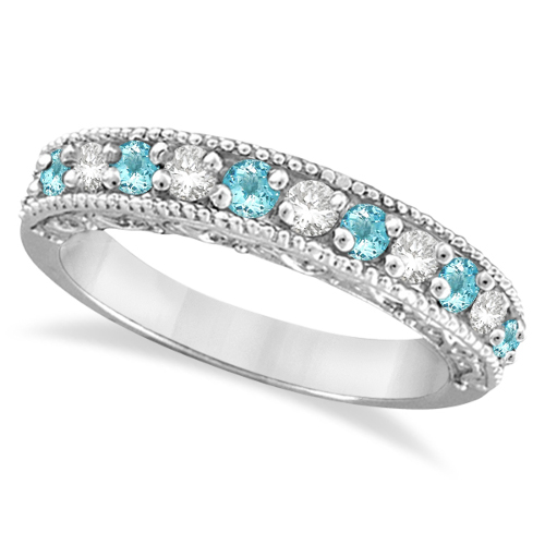 Обручальное кольцо с аквамаринами и бриллиантами - фото