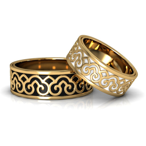 Обручальные кольца с эмалью Пандора - фото