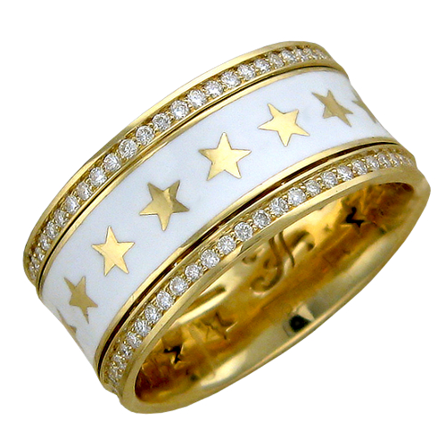Обручальное кольцо с эмалью и бриллиантами - фото