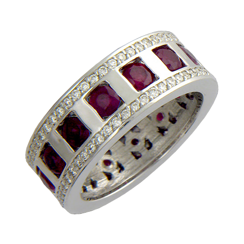 Обручальное кольцо с рубинами и бриллиантами - фото