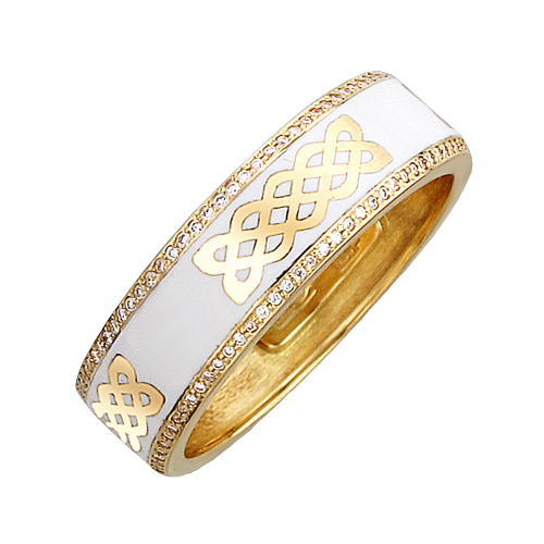 Обручальное кольцо с эмалью и бриллиантами - фото