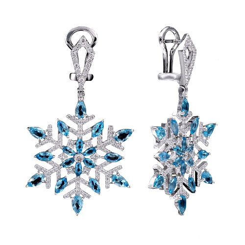 Серьги Снежинки с бриллиантами и топазами - фото