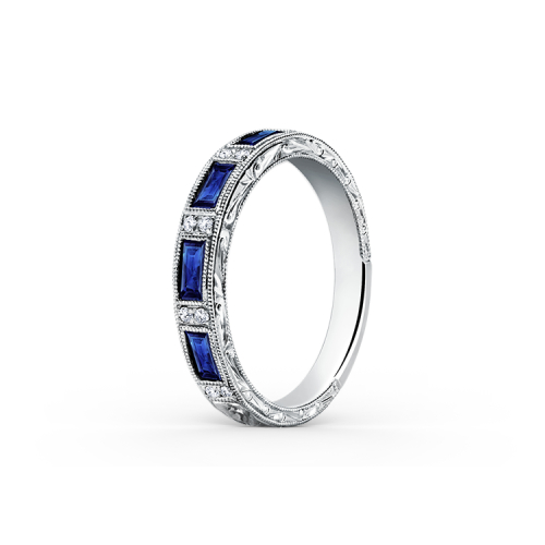 Обручальное кольцо с сапфирами и бриллиантами - фото