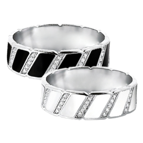Обручальные кольца с эмалью и бриллиантами - фото