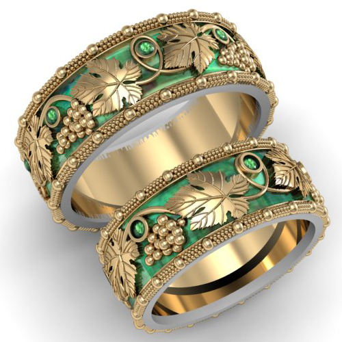 Обручальные кольца с изумрудами Дионис - фото