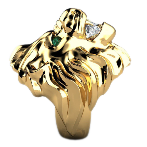 Перстень с бриллиантом и изумрудами Лев - фото