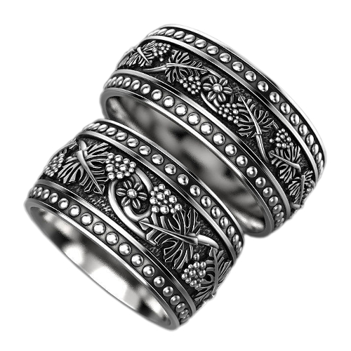 Обручальные кольца из серебра Виноград - фото